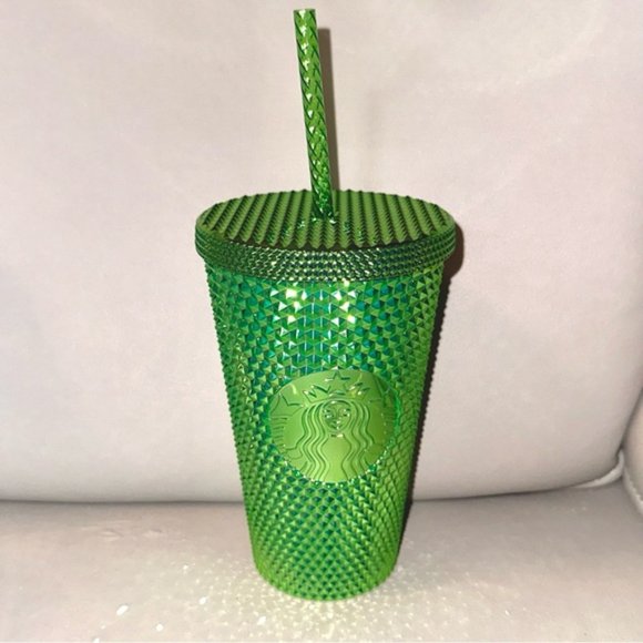 starbucks tumbler 16oz green chrome studded iridescent metallic cold drink cup - Picture 2 of 3
